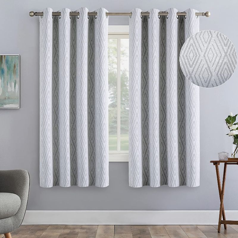 Photo 1 of Calimodo Blackout Curtains Grey Geom 63 inch Plants Grommet Insulated Thermal Room Darkening Window Drapes for Kids, Bedroom, Living Room and Kitchen, 2 Panels
