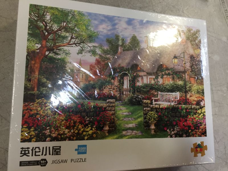 Photo 2 of 1000 Piece Puzzle for Adult 3D Visual Spring Jigsaw Puzzle Cottage Fall Landscape with Flower-Large Size 27.56” x 19.66”, Thicken Cardboard for Gift