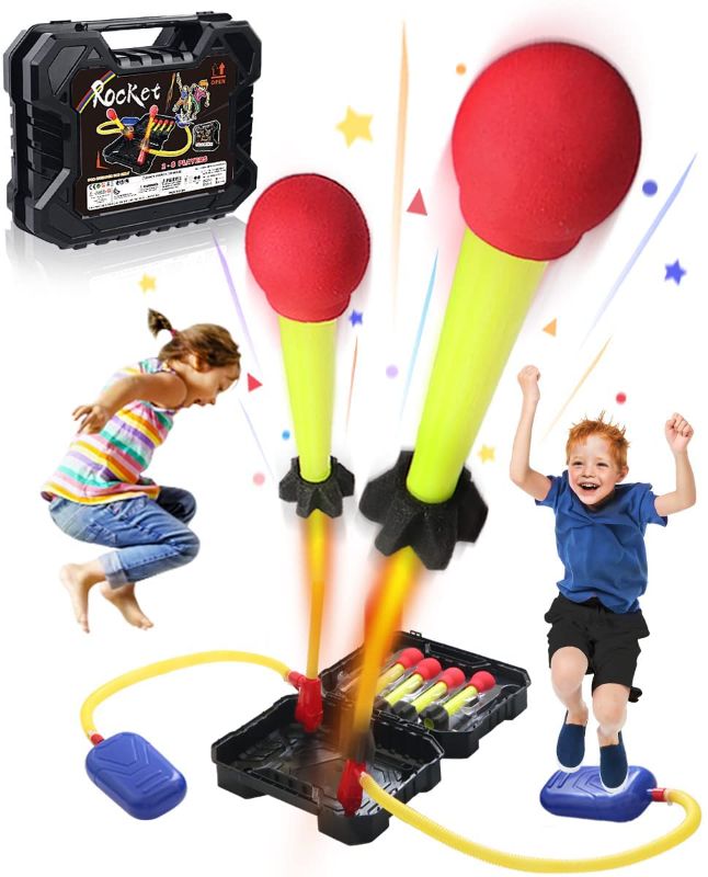 Photo 1 of Toy Rocket Launcher for Kids – Carrying Case – 6 Colorful Foam Rockets and Sturdy Launcher Stand, Stomp Launch Pad - Outdoor Toy - Birthday Easter Gift Toys for Boys and Girls Age 3+ Years Old