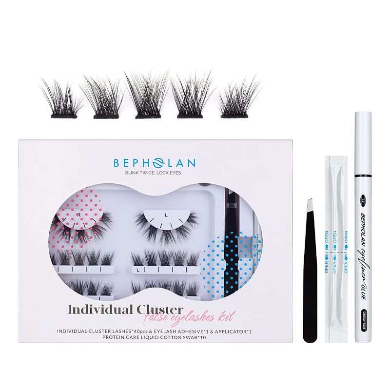 Photo 1 of BEPHOLAN DIY Eyelash Extension,3D Segmented Individual Cluster Lashes Kit With Tweezers And Eyeliner Glue Pen For Lashes,Cluster Volume Pre-Cut Lashes Set,Easy To Use,Reusable Home Eyelash Kit,XMZ299