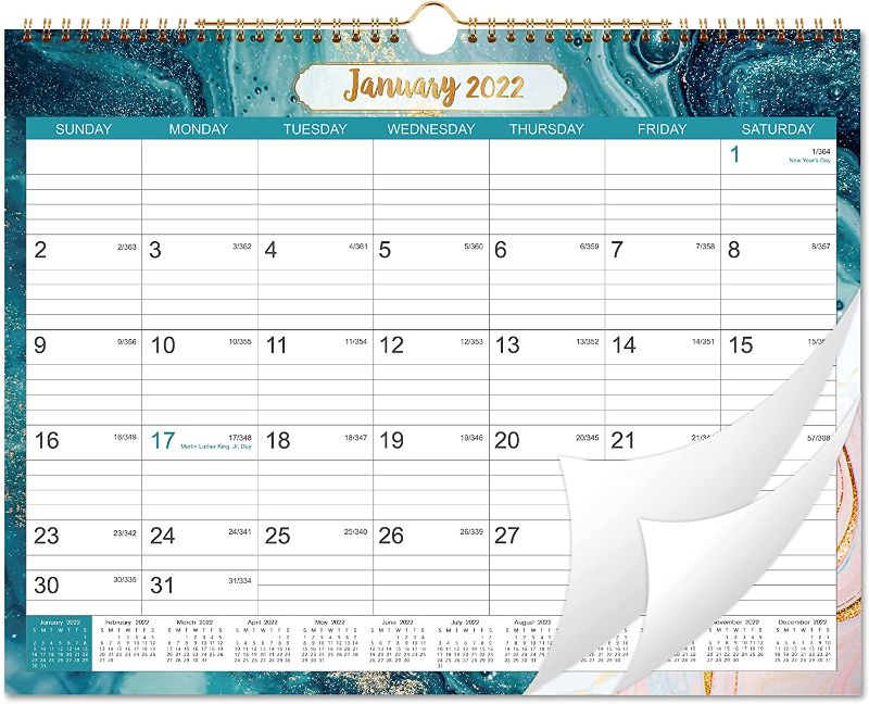 Photo 1 of 2 PACK -  2022 Calendar - Wall Calendar 2022 with Julian Date, Jan 2022 - Dec 2022, Twin-Wire-Bound, 14.76”x 11.6”, Thick Paper Perfect for Organizing & Planning, 6 Different Background Patterns