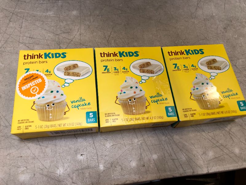 Photo 2 of 3 PACK -  thinkKIDS Protein Bars - Vanilla Cupcake 7g Protein, 3g Fiber, 4g Sugar, No Artificial Flavors or Colors,GMO Free*, 1 oz bar (5 Count) EXP DEC 2022