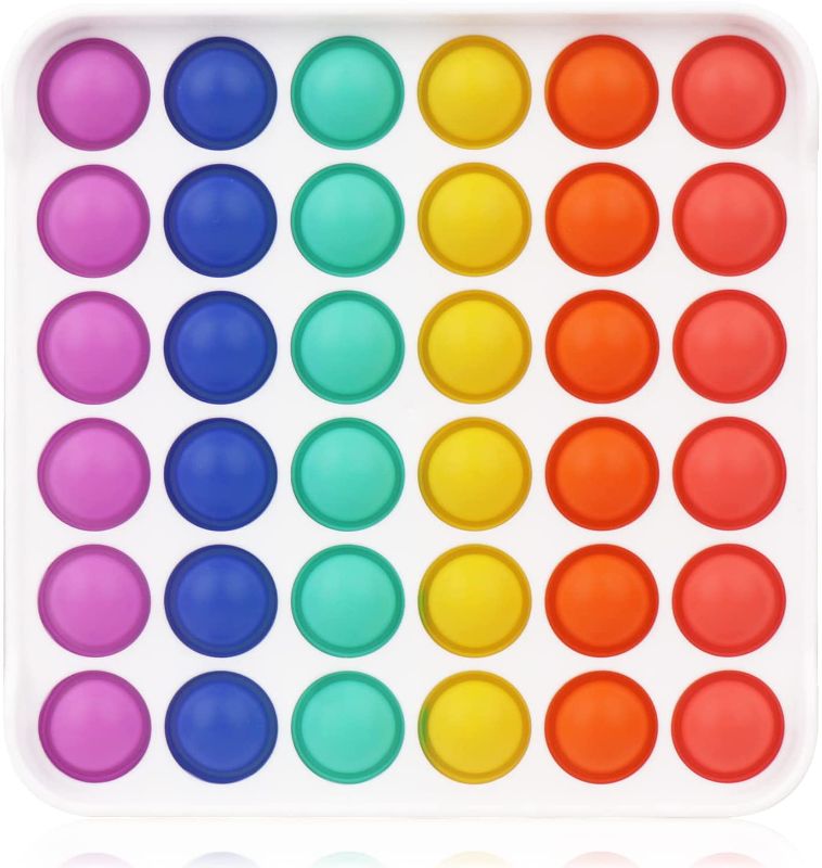 Photo 1 of YONOY Push Pop Bubble Sensory Fidget Toys Early Education Brain Teaser Popping Fidget Toys Stress Relief Hand Toys for Kids Adults (Rainbow 1-Pack Square)
