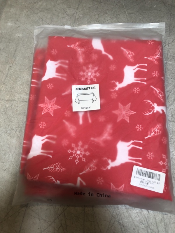 Photo 2 of Christmas Rectangle Tablecloth - Red Printed Reindeer Snowflake Decorative Waterproof Washable Polyester Table Cloths for Xmas Dinner/New Year's Eve/Party Decoration/Holiday (60 x 84 inch)
