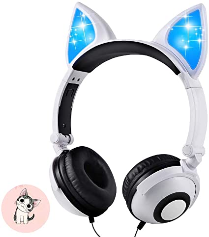 Photo 1 of Kids Headphones, Snowwicase - Wired Headphones for Kids,with LED Glowing Cat Ears Headphones,Foldable Over-Ear Gaming Headsets for Kindle/iPad/Children/Teens/Boys/Girls (White) ** WAS SEALED OPENED FOR LIVE PHOTO**
