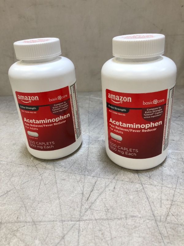 Photo 2 of Amazon Basic Care Extra Strength Pain Relief, Acetaminophen Caplets, 500 mg, 500 Count (Pack of 2) bb 12/22