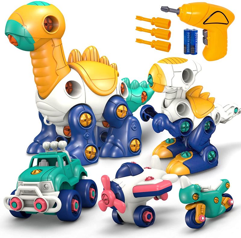 Photo 1 of Take Apart Dinosaur Toys Kid Dinosaur Toys for Girls and Boys Learning Toys for 4 5 6 7 8 9 Year olds, Kids Toys with Electric Drill, Truck Building Play Set for Age 3-12 Kids Birthday Gifts FACTORY SEALED