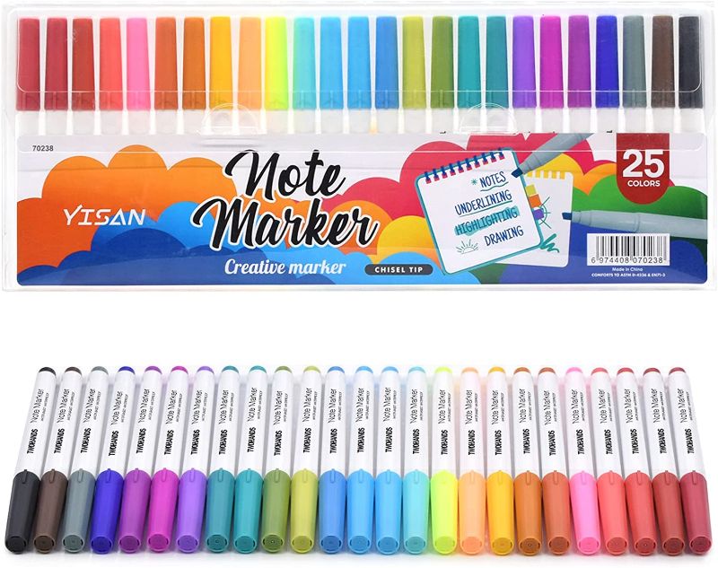 Photo 1 of YISAN Highlighter Pens, Note Taking Markers,25 Assorted Pastel Colors,No Bleed Chisel Tip70238
