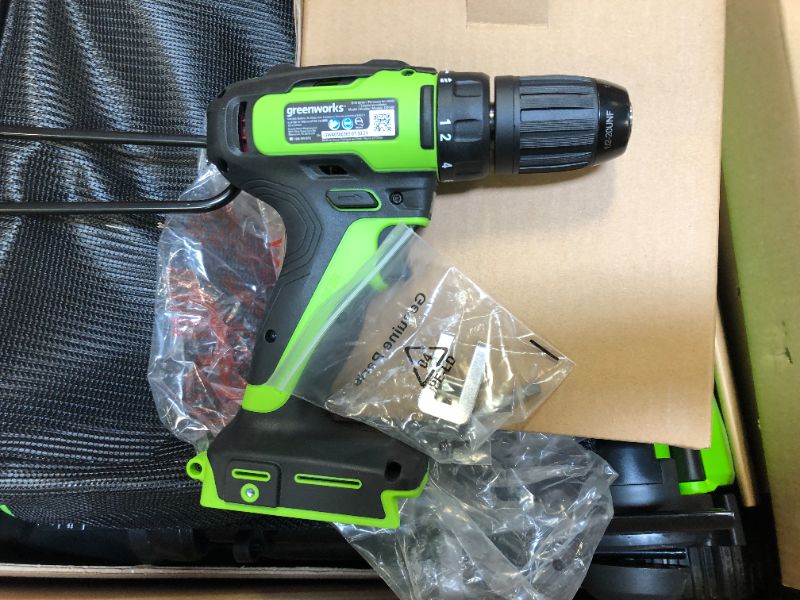 Photo 12 of Greenworks 48V 17" Brushless Cordless Lawn Mower + 24V Brushless Drill / Drive---MISSING  1 battery and manual --PARTS ONLY