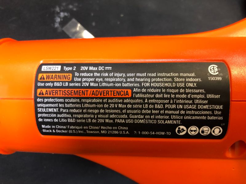 Photo 1 of BLACK+DECKER 20V MAX* POWERCONNECT 10 in. 2in1 Cordless String Trimmer/Edger + Sweeper Combo Kit (LCC222) (Missing Charger)