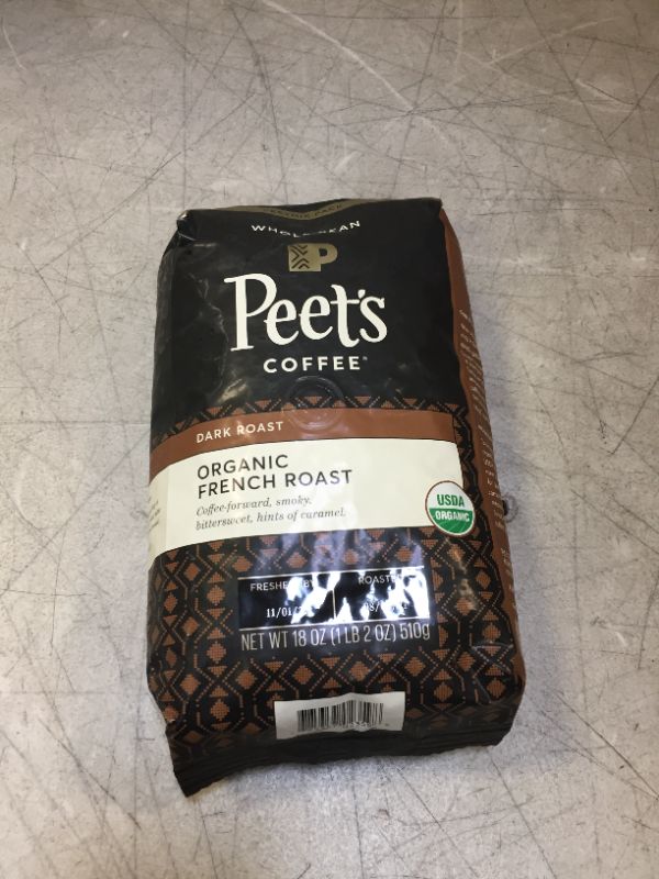 Photo 1 of Peet's Coffee, Dark Roast Whole Bean Coffee - Organic French Roast 18 Ounce Bag, USDA Organic best by 11.01.2021