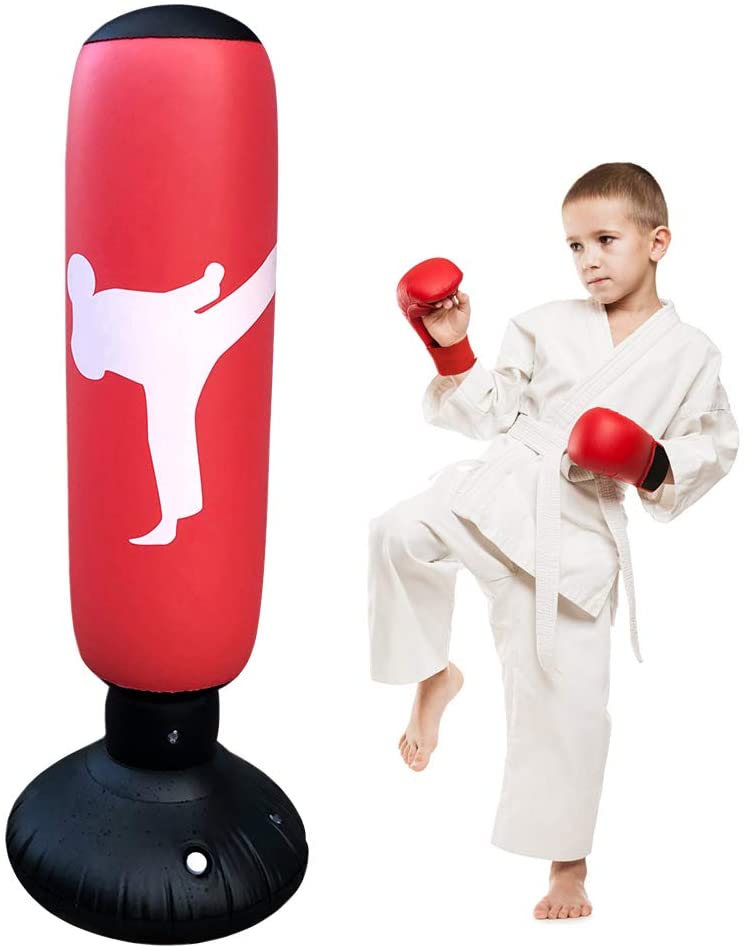 Photo 1 of Hamnor Red White Inflatable Fitness Punching Bag for Kids Training Boxing Bag 63 Inches Tall Freestanding Boxing Target Bag
