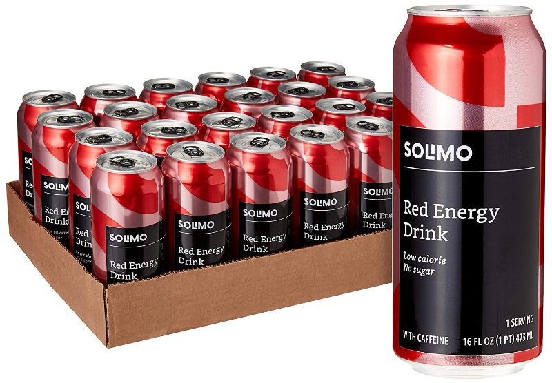 Photo 1 of Amazon Brand - Solimo Red Energy Drink, Sugar Free, 16 Fluid Ounce (Pack of 24) BEST BY 04 NOV 2022