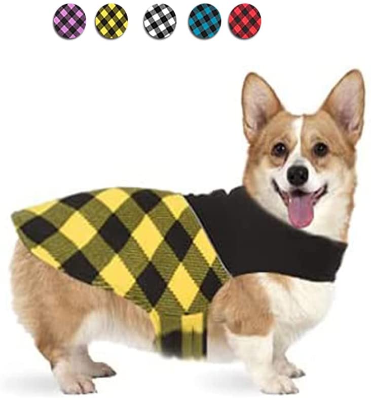 Photo 1 of Dog Sweater Winter Coat Cold Vest Pet Warm Cotton Clothes Puppy Jacket Doggies, Reversible Waterproof Windproof British Style Plaid for Extra Small YELLOW