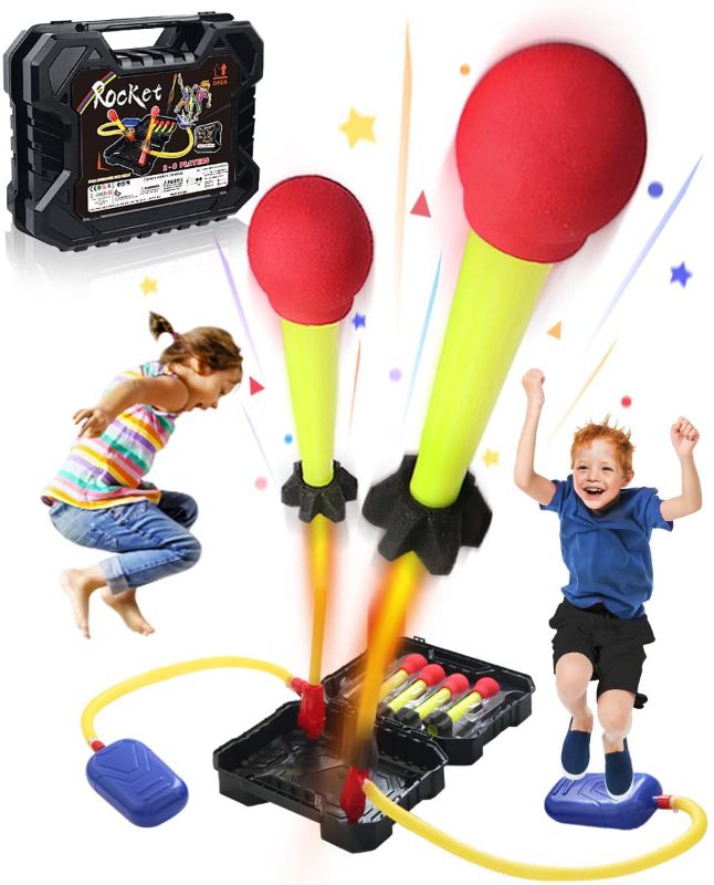 Photo 1 of Toy Rocket Launcher for Kids – Carrying Case – 6 Colorful Foam Rockets and Sturdy Launcher Stand, Stomp Launch Pad - Outdoor Toy - Birthday Easter Gift Toys for Boys and Girls Age 3+ Years Old
