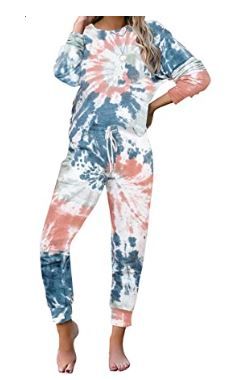 Photo 1 of LookbookStore Women's Cozy Tie Dye Printed Knit Loungewear Two Piece Sweatsuits Long Joggers Pajamas Set LARGE