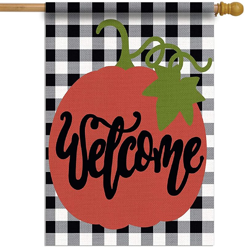 Photo 1 of Dazonge Fall Decor for Home | Fall House Flag 28''X40'' | Double Sided Buffalo Plaid Farmhouse Flag | Rustic Fall Decor for Home | Fall Yard Decorations
