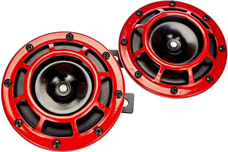 Photo 1 of Hella Stark Sound – 109.23.37 – Red Set 12 V High/Low Frequency Hella Super Tone Horn Set B 133, 12 volt
