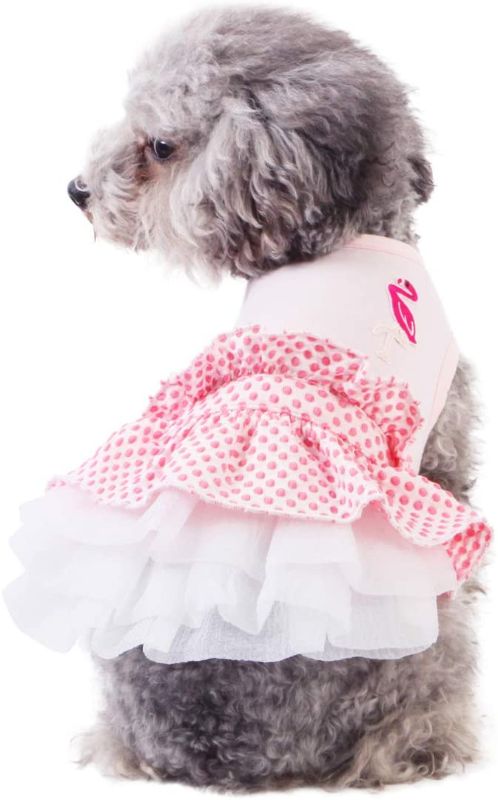 Photo 1 of KYEESE Dog Dress Flamingo Tiered Ruffle Dog Dresses for Medium Dogs Polka Dot Dog Birthday Dress Dog Party Dress
xl