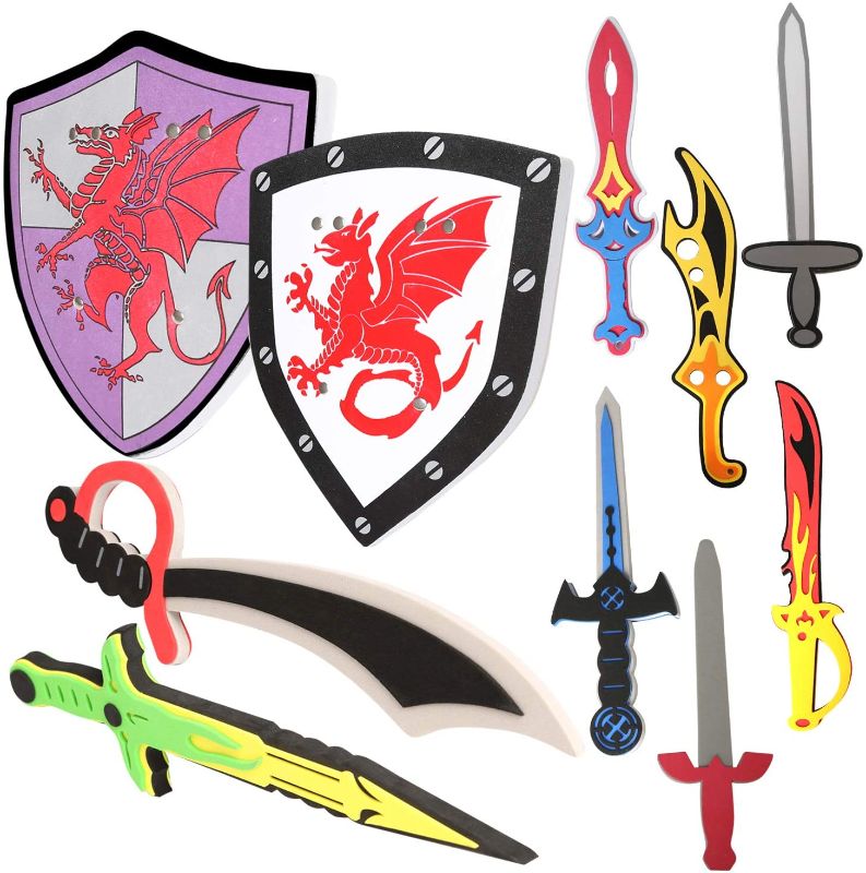 Photo 1 of Foam Swords and Shields for Kids - 10 Pack Kids Foam Sword Toy for Boys - Soft Play Foam Weapon Toy - Ninja Warrior Weapons Sword Shield Pretend Play Toy Perfect for Kids, Girls, Boys and Teens Gifts
