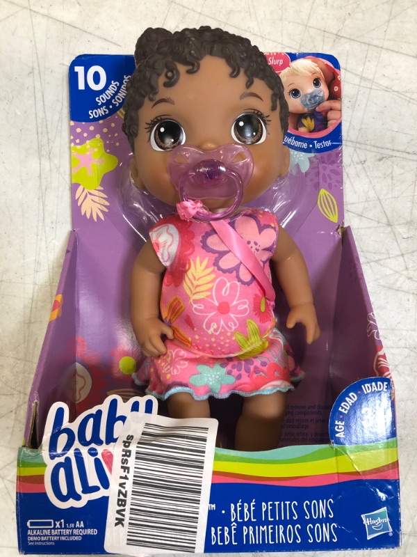 Photo 2 of Baby Alive Baby Lil Sounds: Interactive Black Hair Baby Doll for Girls & Boys Ages 3 & Up, Makes 10 Sound Effects, Including Giggles, Cries, Baby Doll with Pacifier
