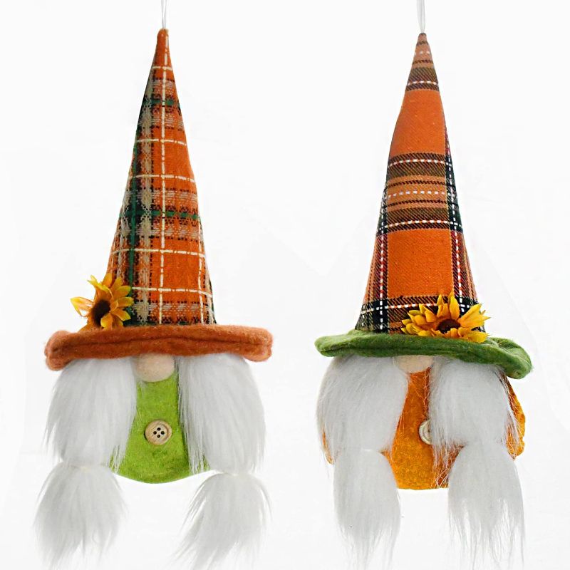 Photo 1 of 2PCS Fall Harvest Gnomes Elf w/LED Light, Autumn Thanksgiving Day Gifts Gnome Tomte Sunflower Nordic Swedish Nisse Dwarf for Farmhouse Table Tiered Tray Ornament Decor
