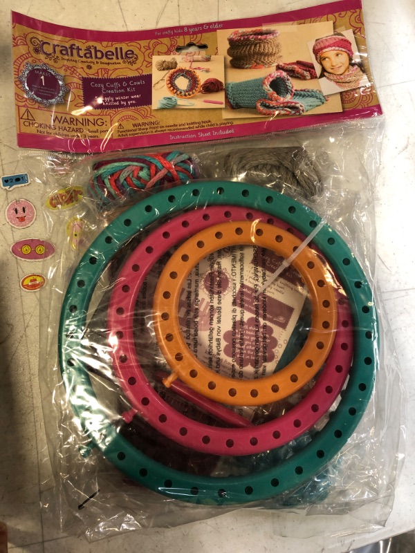 Photo 2 of Craftabelle – Cozy Cuffs & Cowls Creation Kit – Beginner Knitting Kit – 9pc Weaving Set with Circular Loom and Accessories – DIY Craft Kits for Kids 8 Years +
