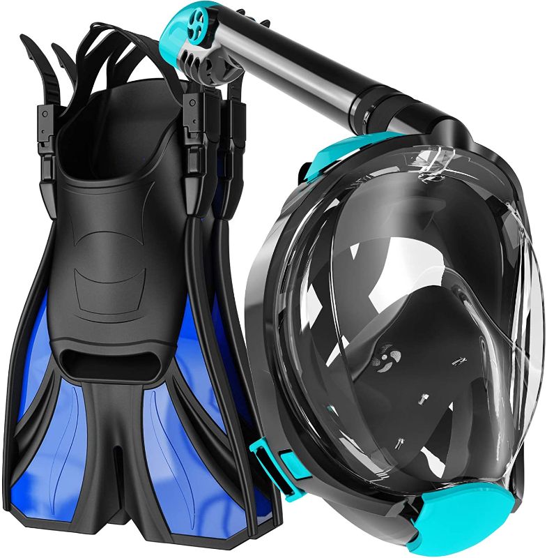 Photo 1 of COZIA DESIGN Snorkel Set Adult - Full Face Snorkel Mask and Adjustable Swim Fins, 180° Panoramic View Scuba Mask, Anti Fog and Anti Leak Snorkeling Gear
