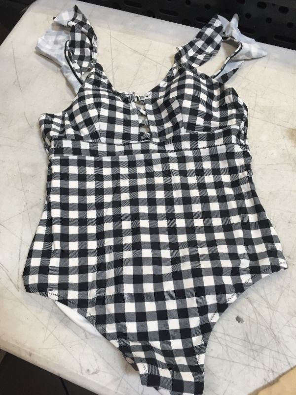 Photo 2 of Black And White Gingham Ruffle One Piece Swimsuit SMALL