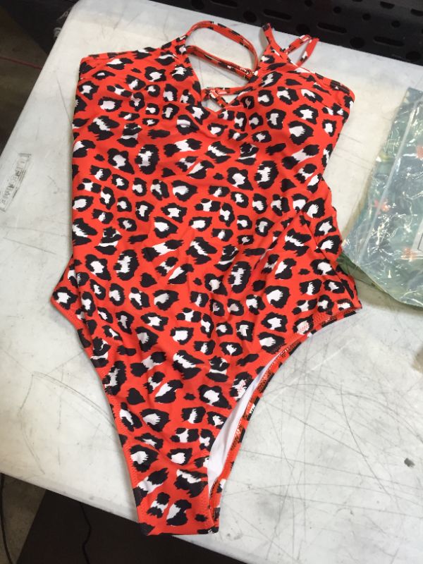 Photo 2 of Red Leopard Print One Piece Swimsuit LARGE