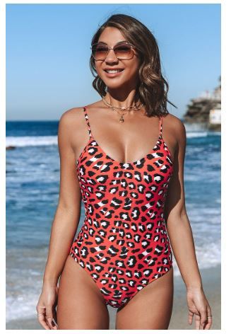 Photo 1 of Red Leopard Print One Piece Swimsuit LARGE