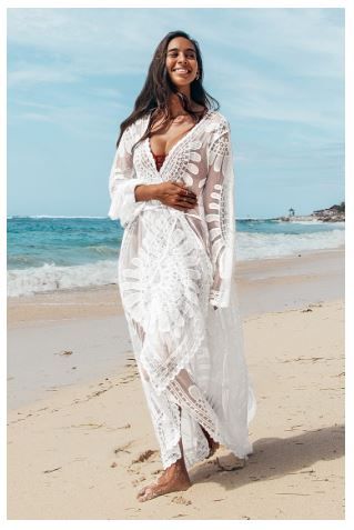 Photo 1 of Floral Mesh Long Kimono Cover Up MEDIUM