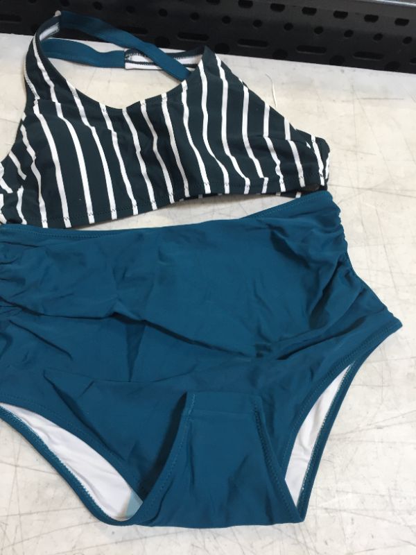 Photo 2 of Teal And White Striped High Waisted Bikini LARGE