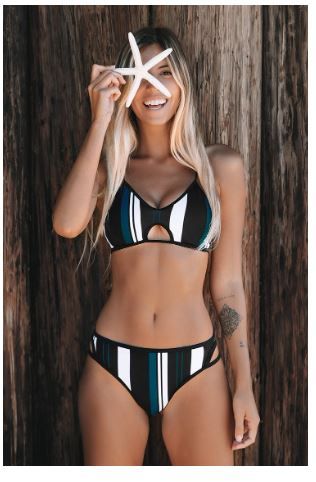Photo 1 of Blue White And Black Striped Bikini MEDIUM