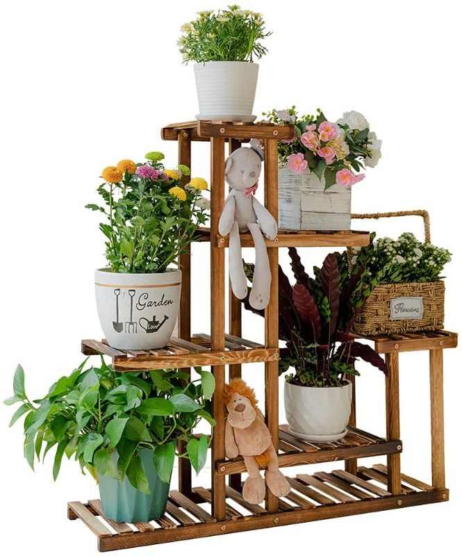 Photo 1 of BITLIFUN 5 Tier Wood Plant Stand Indoor Outdoor,Large Multi Tiered Flower Pots, Wooden Plant Display Holder Rack for Living Room Corner Balcony Office Lawn Patio - 5 Tier
