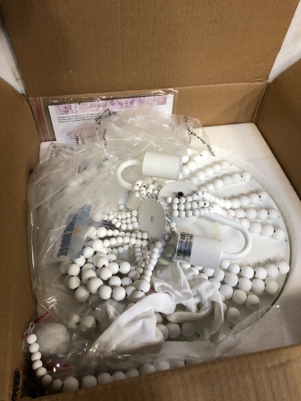 Photo 2 of ALICE HOUSE 14.1" Flush Mount Light, White Wood Bead Chandelier, 2 Light Ceiling Light for Bedroom, Hallway, Foyer, ETL Listed, AL9031-S2
