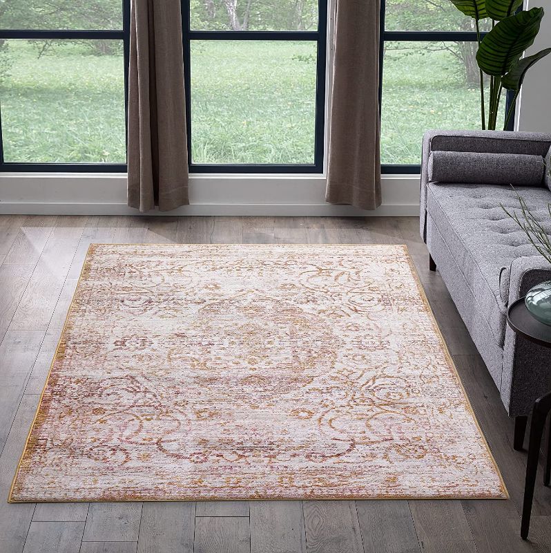 Photo 1 of Edenbrook Oriental Distressed Area Rug-Multi-Color, Cream Rug for Living Room-Low Pile for High Traffic Areas, 5x8 Rug
