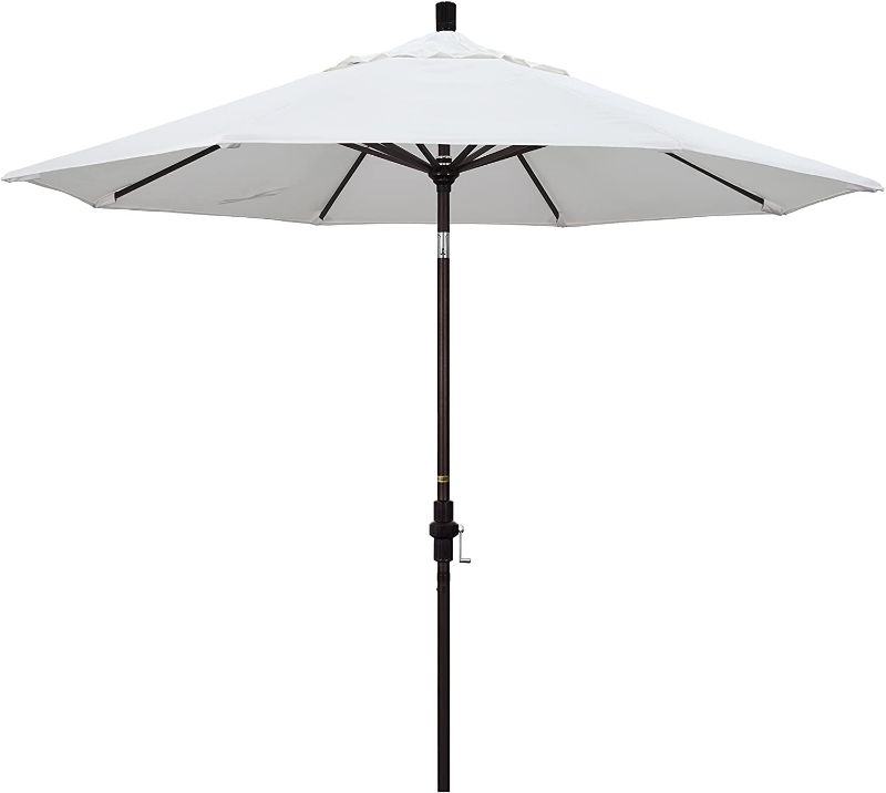 Photo 1 of California Umbrella 9' Round Aluminum Market Umbrella, Crank Lift, Collar Tilt, Bronze Pole, White Olefin
