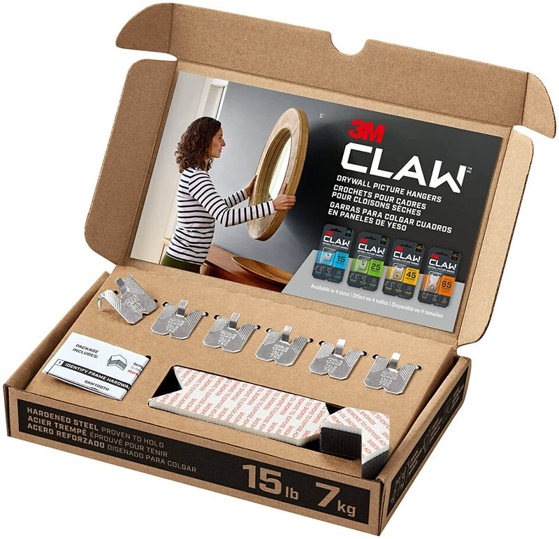 Photo 1 of 3M CLAW Drywall Picture Hanger with Temporary Spot Marker, Holds 15 lbs, 6 Hangers, 6 Markers/Pack
