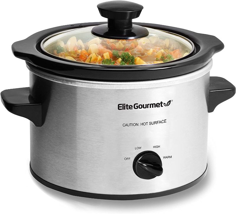 Photo 1 of Elite Gourmet MST-250XS Electric Slow Cooker Ceramic Pot, with Adjustable Temp, Entrees, Sauces, Soups, Roasts, Stews & Dips, Dishwasher Safe (1.5 Quart, Stainless Steel)

