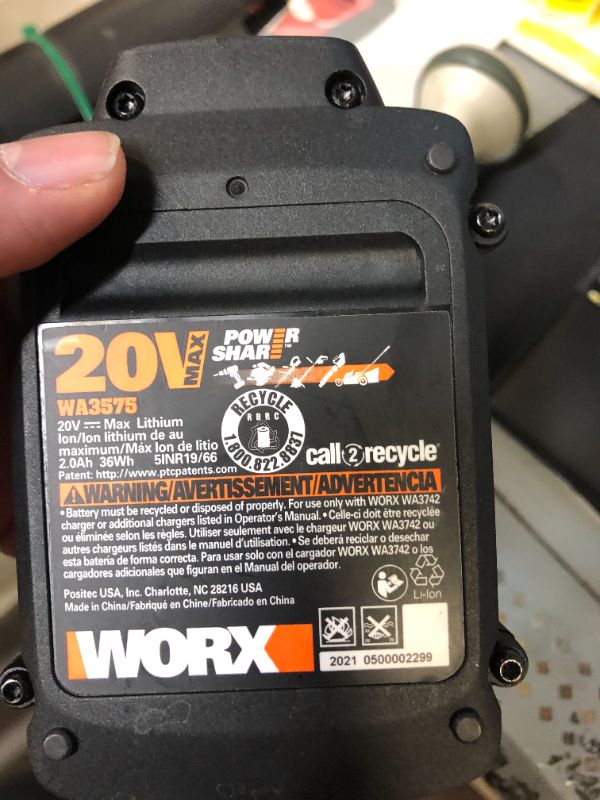 Photo 2 of WORX WA3575 20V PowerShare 2.0 Ah Replacement Battery, Orange and Black
