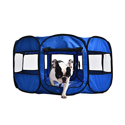 Photo 1 of Amazon Basics Portable Soft Pet Dog Travel Playpen, Large (45 x 45 x 24 Inches), Blue

