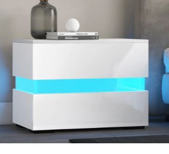 Photo 1 of Woodyhome™ LED Nightstand with Modern Colorful LED and Glossy Drawers
