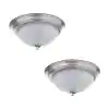 Photo 1 of 11 in. 1-Light Brushed Nickel Flush Mount with Frosted Glass Shade (2-Pack)
