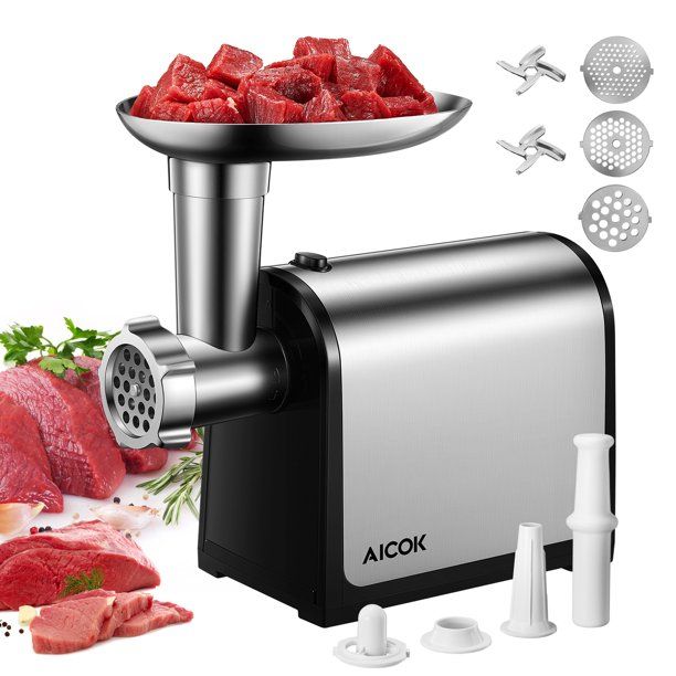 Photo 1 of AICOK Meat Grinder Electric, Stainless Steel Compact Sausage Stuffer, 3 Grinding Plates & 2 Blades
