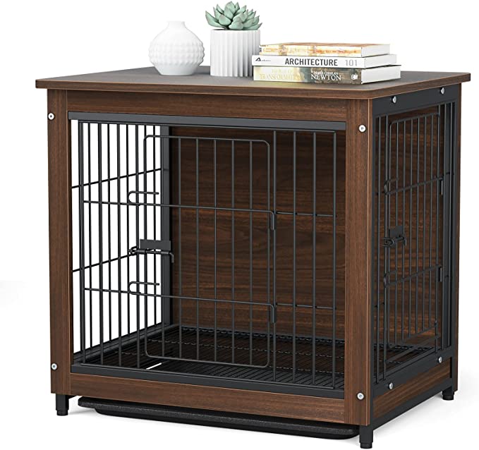 Photo 1 of End Table Dog Crate with Double Door,Wooden Pet Kennel with Floor Tray, Top Detachable, Indoor Dog House for Small Medium Large Dogs