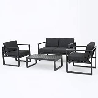 Photo 1 of GDF Studio Nealie Patio Furniture ~ 4 Piece Outdoor Aluminum Chat Set (Dark Grey)