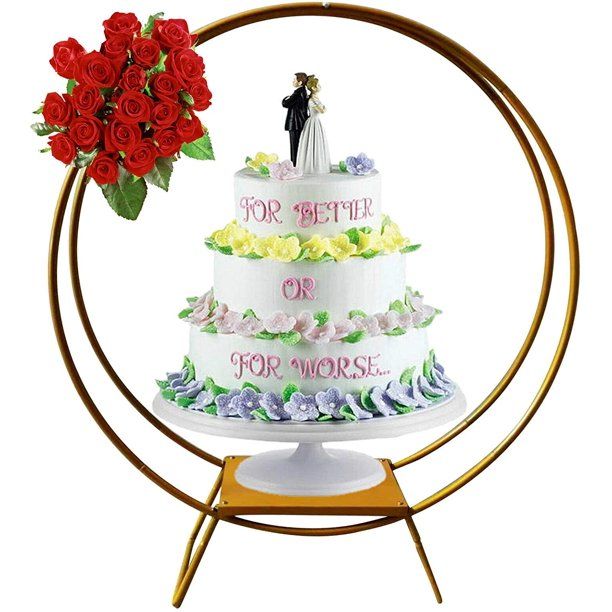 Photo 1 of 31.5inch Double Hoop Gold Metal Cake Stand Wedding Birthday Party Dessert Display Arch Holder