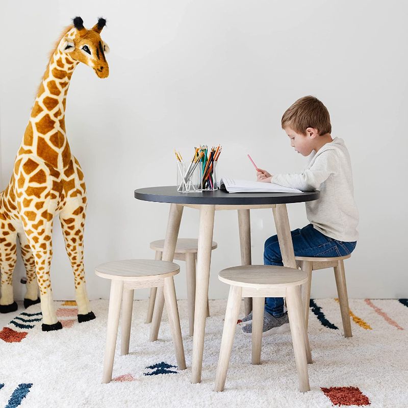 Photo 1 of Signature Design by Ashley Blariden Children's Table Set, Includes Table & 4 Stools, Black & Natural Brown
