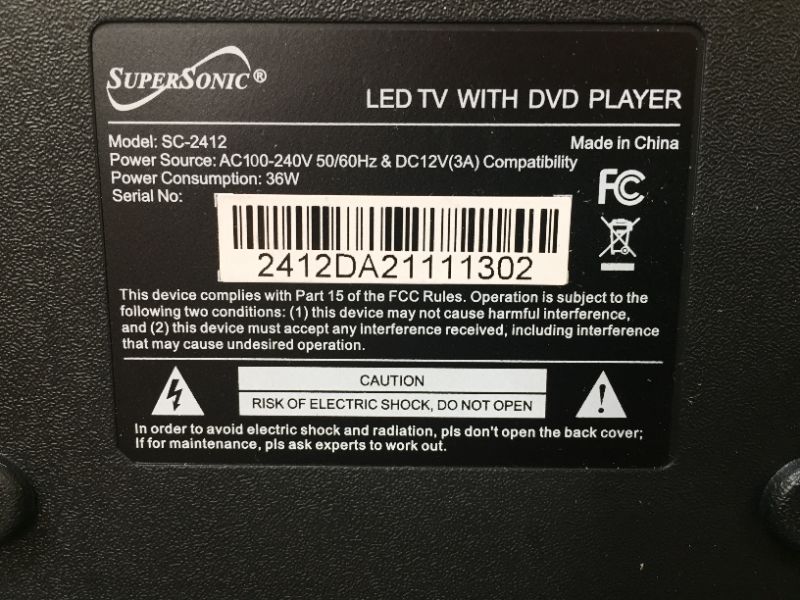 Photo 1 of Supersonic Sc-2412 24" 1080p AC-DC LED TV-DVD Combination